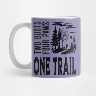 Hiking Trail T-Shirt - Man and Dog Adventure | Outdoors, Nature, Trekking Tee- 2 boots, 4 paws, 1 trail Mug